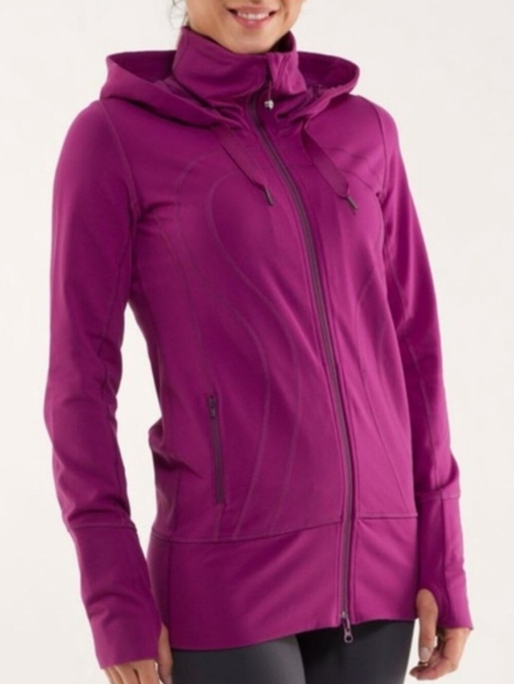 Lululemon Stride Zip Up Jacket. Hood. Long Sleeves. Thumbholes. Purple. Size 6.